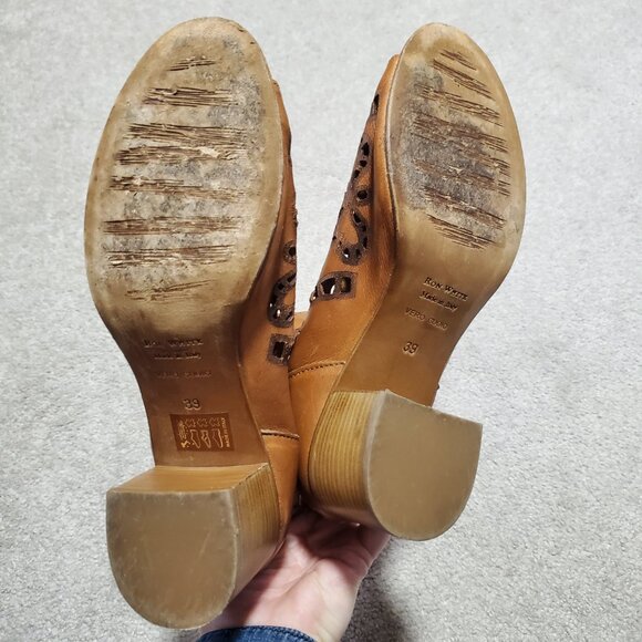 RON WHITE Italian Laser Cut-Out Peep Toe Ankle Booties Boots Brown Women's 39, 8 - Picture 7 of 11
